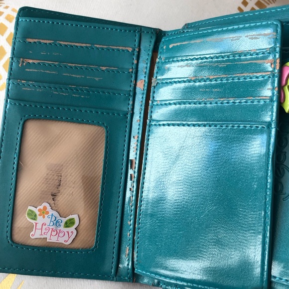 3/$20 Teal Blue Faux Leather Floral Wallet Kids Girls Colourful Fun First Wallet - Picture 5 of 10